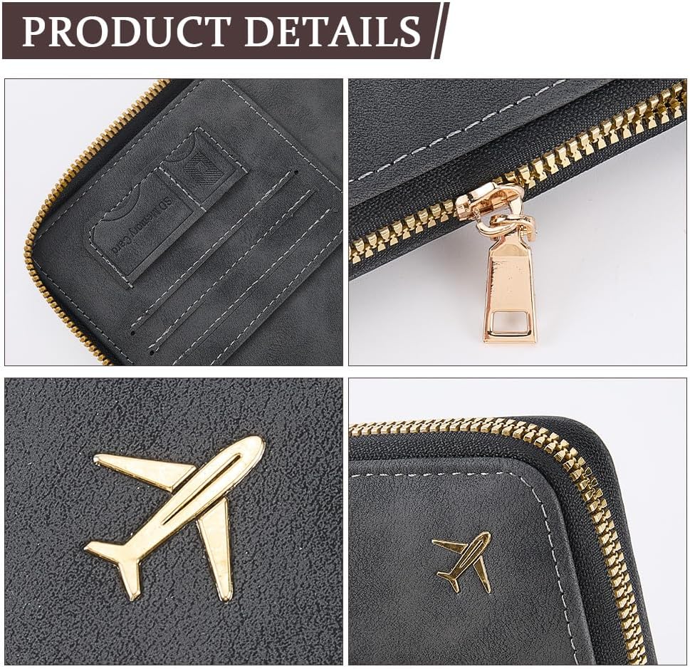 6.1 x 4.5 Inch PU Leather Passport Holder Cover Case with Safe Zipper Closure RFID Blocking Card Slot Case Waterproof Travel Wallet Cute Passport Book for Travel Men Women(Black)
