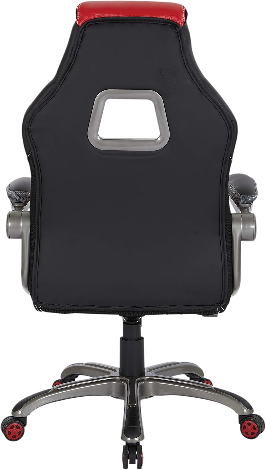 OSP Home Furnishings Race Car Adjustable Gaming Chair, Charcoal Grey Bonded Leather with Red Accents