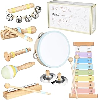 Musical Instruments for Toddlers,POGOLAB Montessori Toys,Educational Wooden Percussion Toys,Gifts for 3 Years Old Boys and Girls, Xylophone,Cymbal,Tambourine,Maraca,Hand Bells,Chime bar