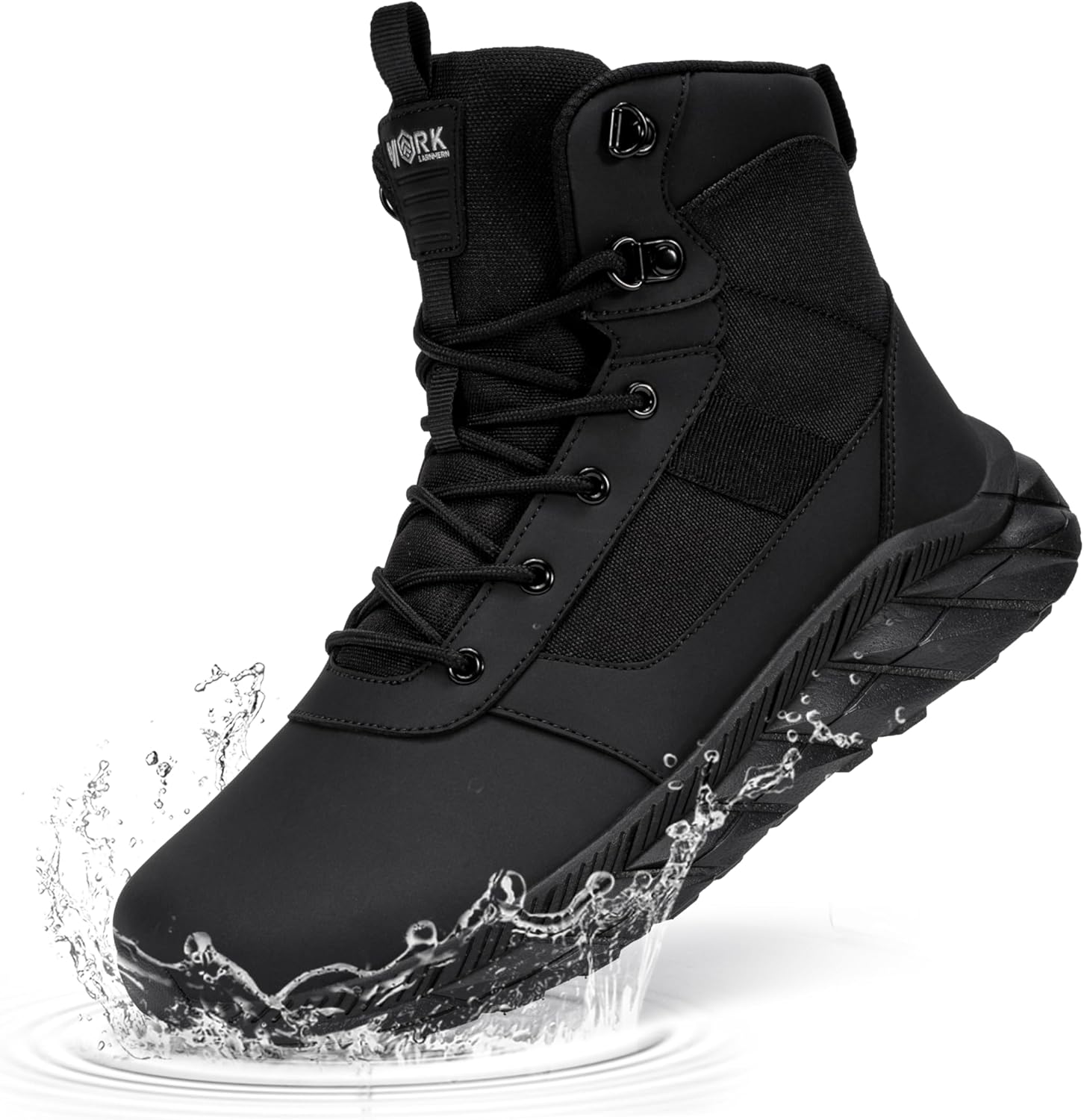 LARNMERN Soft Toe Work Boots Men Waterproof Non Slip Hiking Tactical Motorcycle Chukka Boot 6 Inch Leather Comfortable Shoes