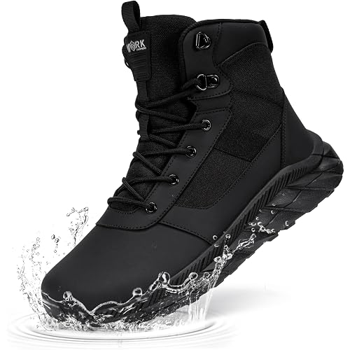 LARNMERN Soft Toe Work Boots Men Waterproof Non Slip Hiking Tactical Motorcycle Chukka Boot 6 Inch Leather Comfortable Shoes