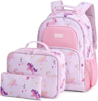 mommore Kids Backpack Set Kindergarten School Bookbag for Boys Girls 4-8 | Preschool Elementary Backpack, 3 PCS with Lunch Box & Pencil Case, 15L Fits Folders, Lightweight Travel Daypack