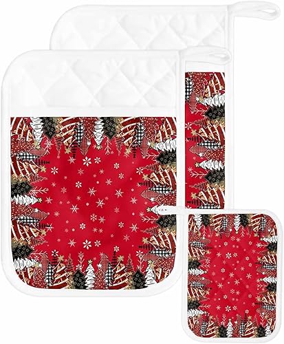 Miniatura 50 de Christmas Deer 2Pcs Pot Holders for Kitchen, Non Slip & Heat Insulation Terry Cloth Potholder Set with Pocket, Thick Hot Pad Oven Mitts Trivet