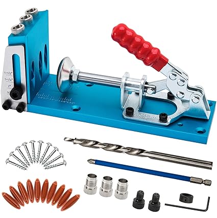 Pocket Hole Jig Kit with 3 Drilling Hole Tools Dowel Drill Joinery Screw Kit All-In-One Drill Hole System Set Jig Wood Woodwork Guides Joint Angle Tool Carpentry Locator