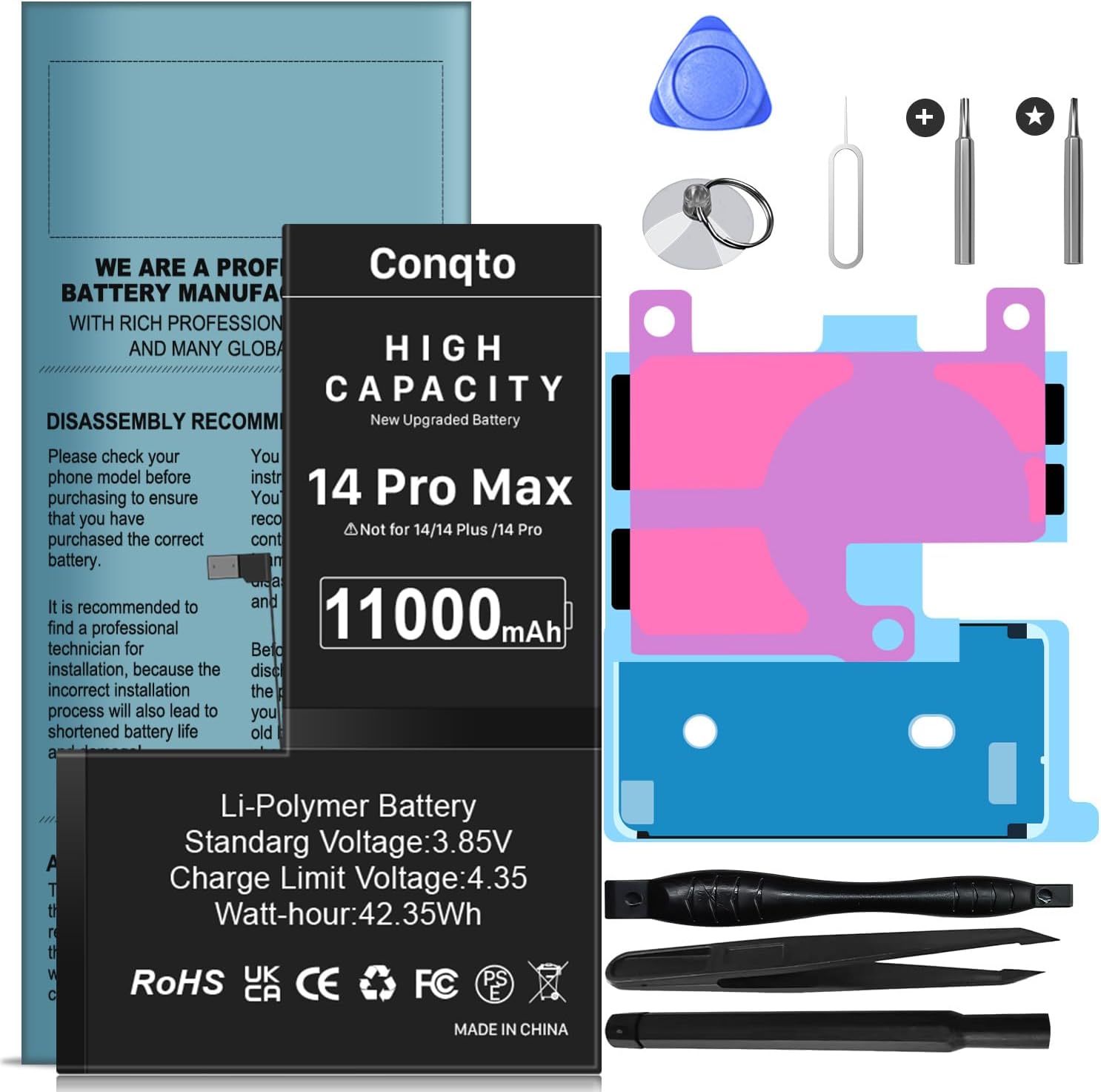 [11000mAh] 2025 Upgraded Battery for iPhone 14 pro max, New Version Ultra High Capacity Replacement Battery for iPhone 14 pro max A2894, A2651, A2893, A2895 with Professional Repair Tool Kits