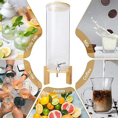 Miniatura 6 de Dispensador de bebidas, dispensador de bebidas de vidrio de 3.5 galones con soporte, grifo dispensador de bebidas de acero inoxidable, dispensadores
