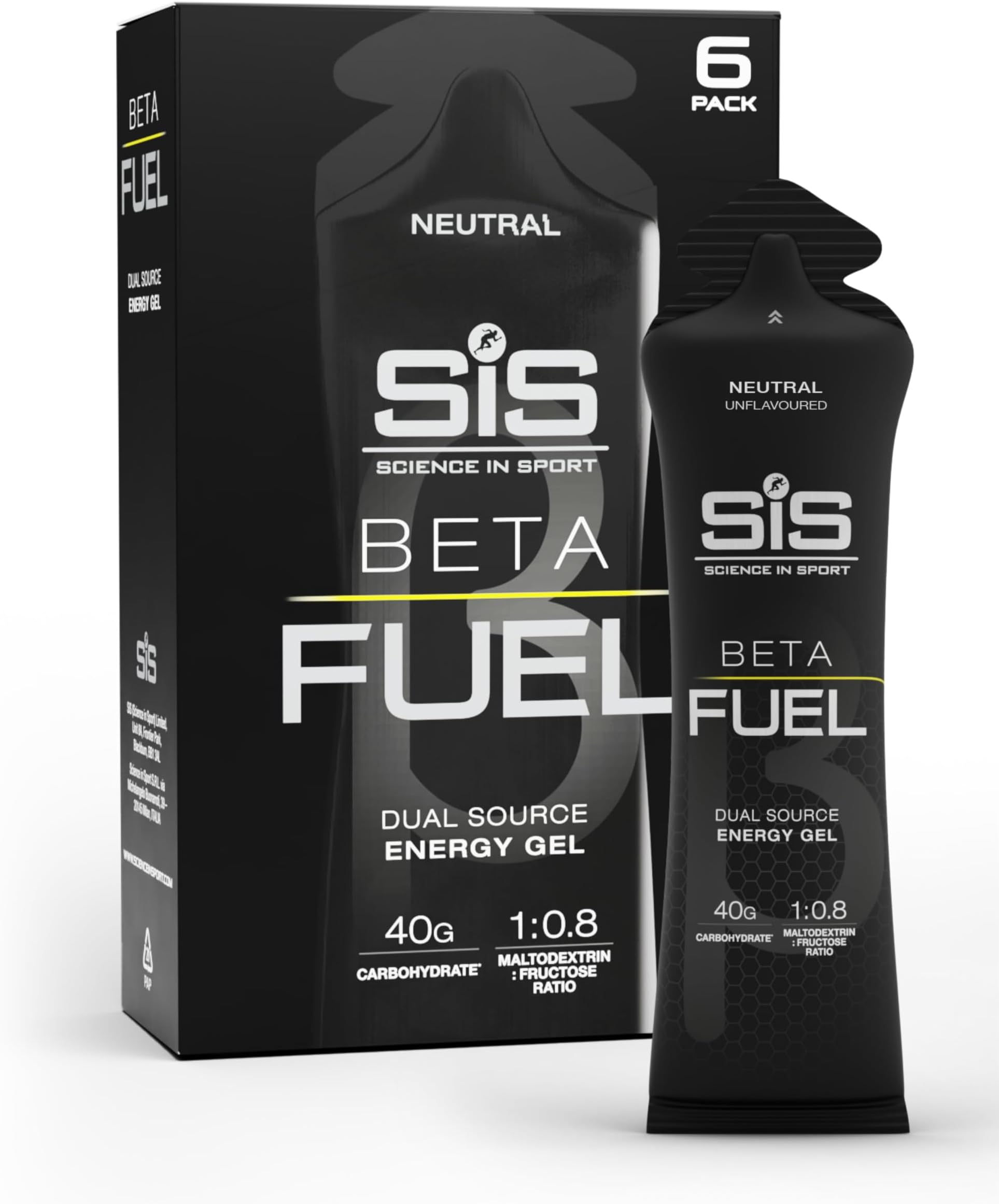 Science in Sport Beta Fuel Dual Source Gel 6 x 60ml Unflavoured – High-Energy Carbohydrate Gel with 40g of carbohydrates, Easy-to-Digest Energy Gel for Optimal Performance.