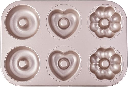 Miniatura 9 de Molde para Donas y Pastel, 12 Cavidades Antiadherente Anillo para Donas, Utensilios de Hornear para Horno (Oro Champán)
