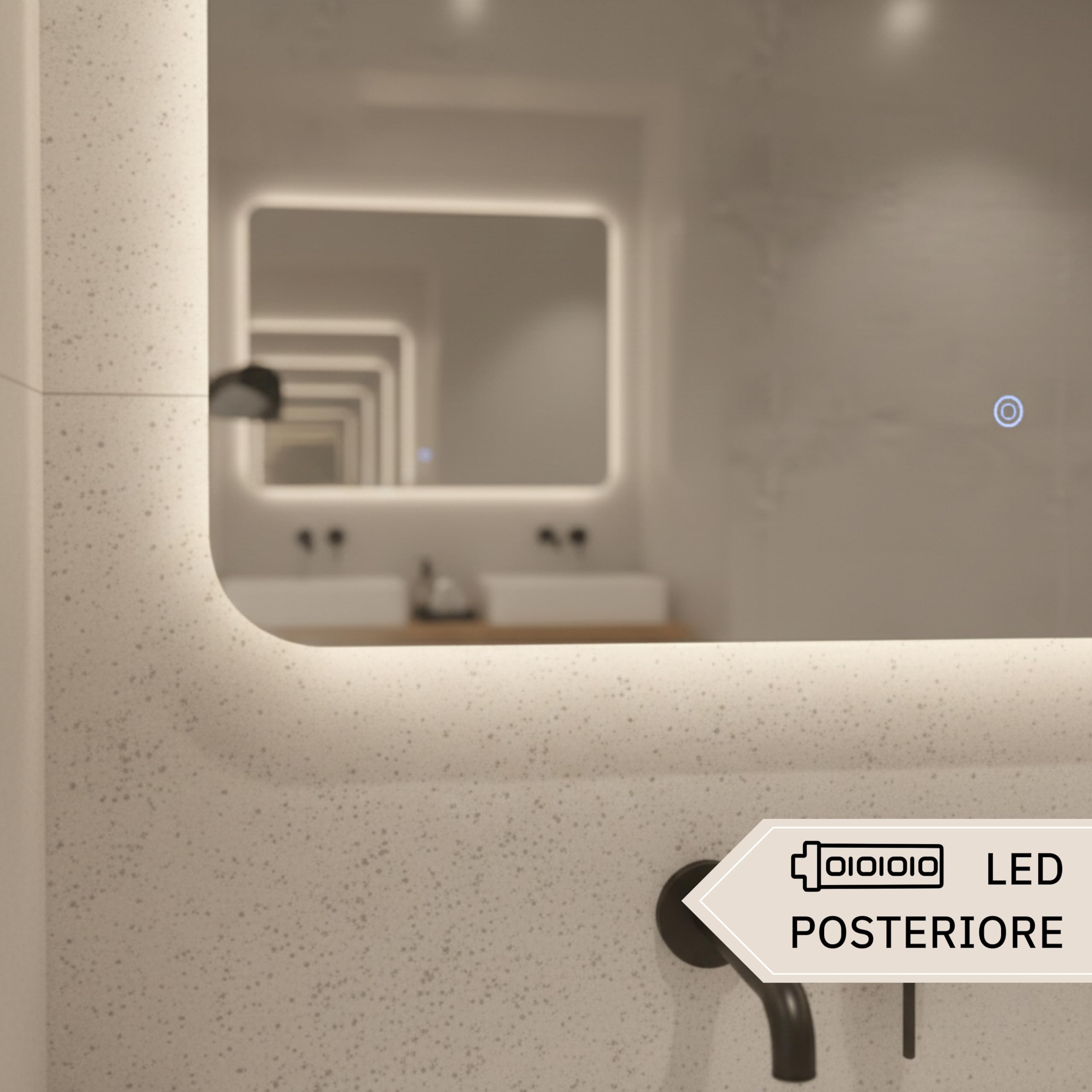 Specchio Bagno con Luce LED CIRCE 100x70 cm, Striscia LED Naturale 4000K, Moderno Retroilluminato 24V