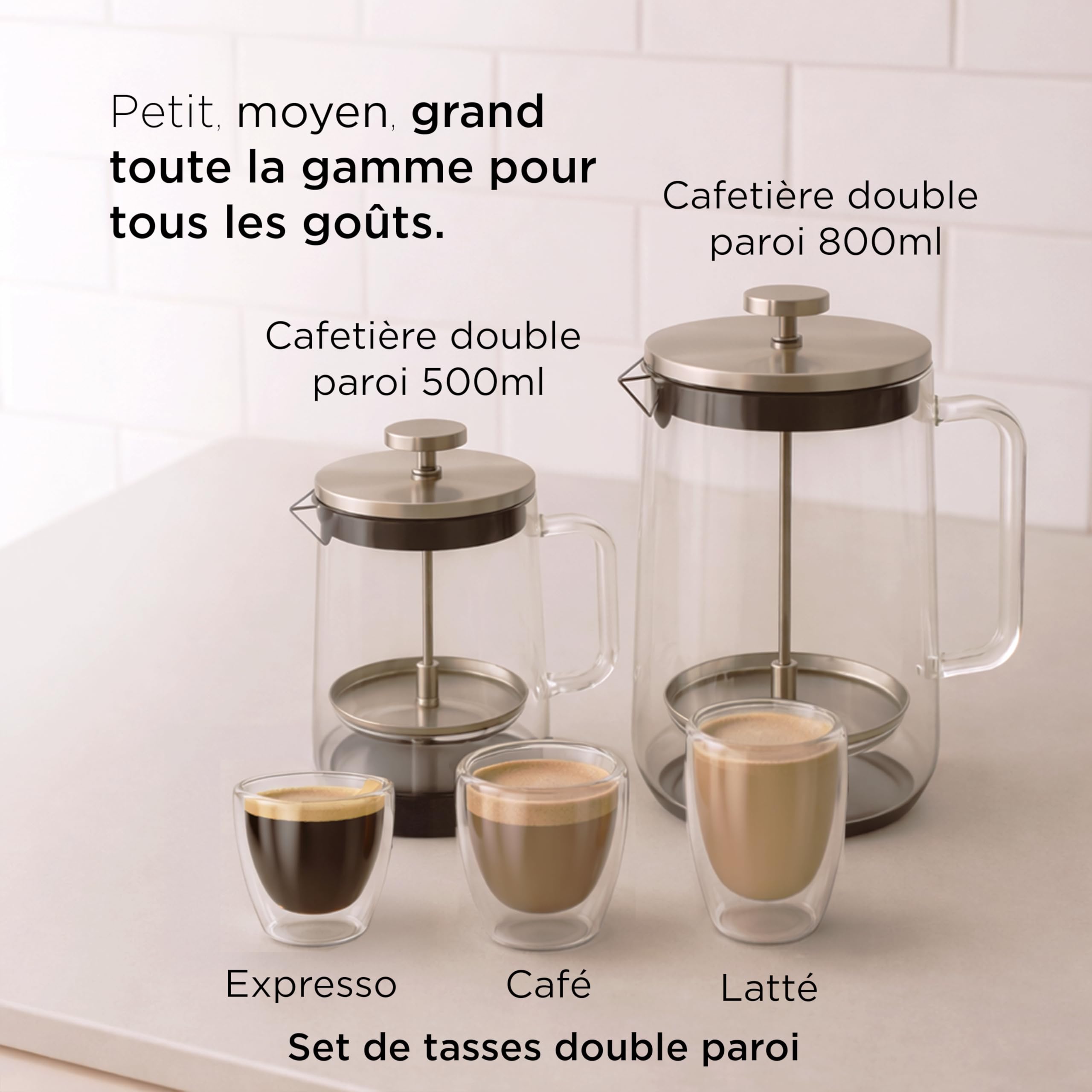 Nuts – Cafetière À Piston Double Paroi 800 ml En Verre Borosilicate | Isolation thermique double paroi, compatible thé et café, lave-vaisselle, base feutrée protectrice