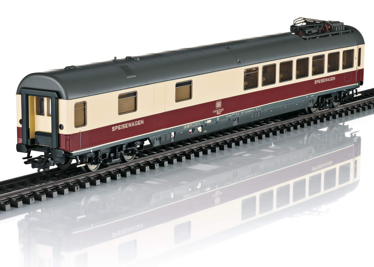 Marklin Type WRumz 135 Diner - 3-Rail - Ready to Run -- German Federal Railroad DB (Era IV 1973, red, Ivory, Silver)