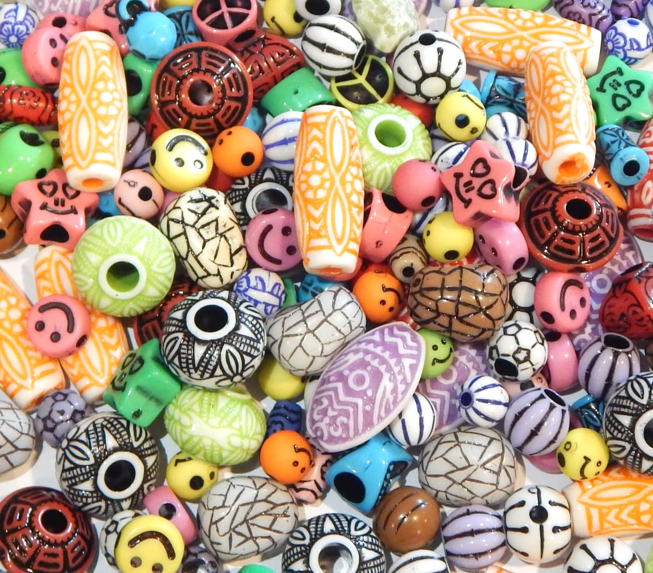 150 Pieces (100 g) Plastic Beads Mix Antique Plastic Beads/Pendants Colourful Mix Designs Acrylic Beads Set Pearl for Threading 6~20 mm Craft Set