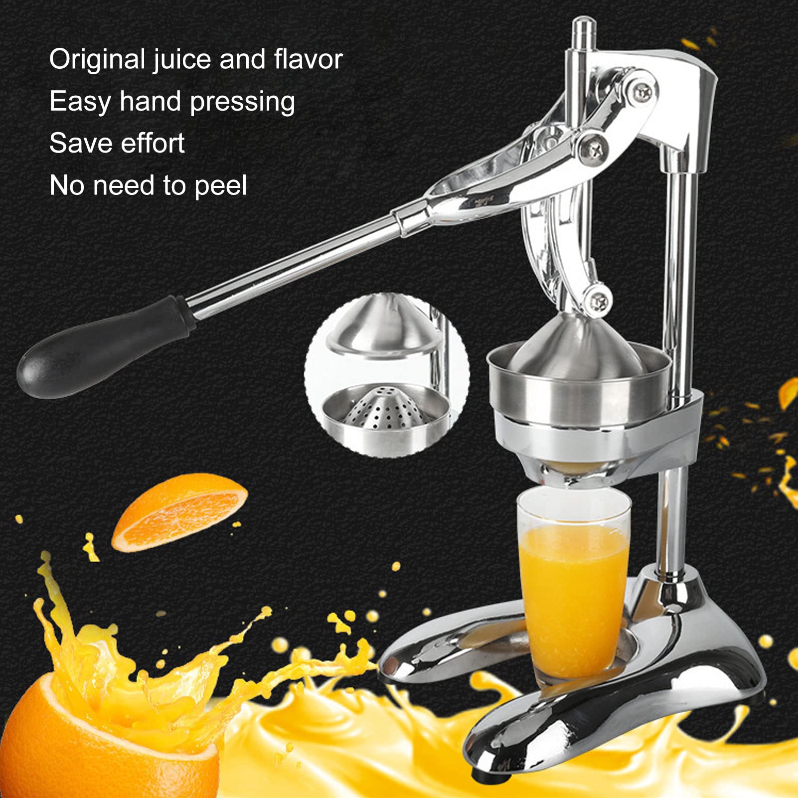 Handgepresster Entsafter, Handgepresster Entsafter aus Edelstahl mit U-förmiger Basis, Fruchtpresse für Zitronen-Orangen-Grapefruit, Manuelle Presse