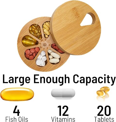 Miniatura 2 de Organizador de medicamentos de madera para uso diario semanal, organizador de pastillas de viaje y pastillero, caja organizadora de pastillas de