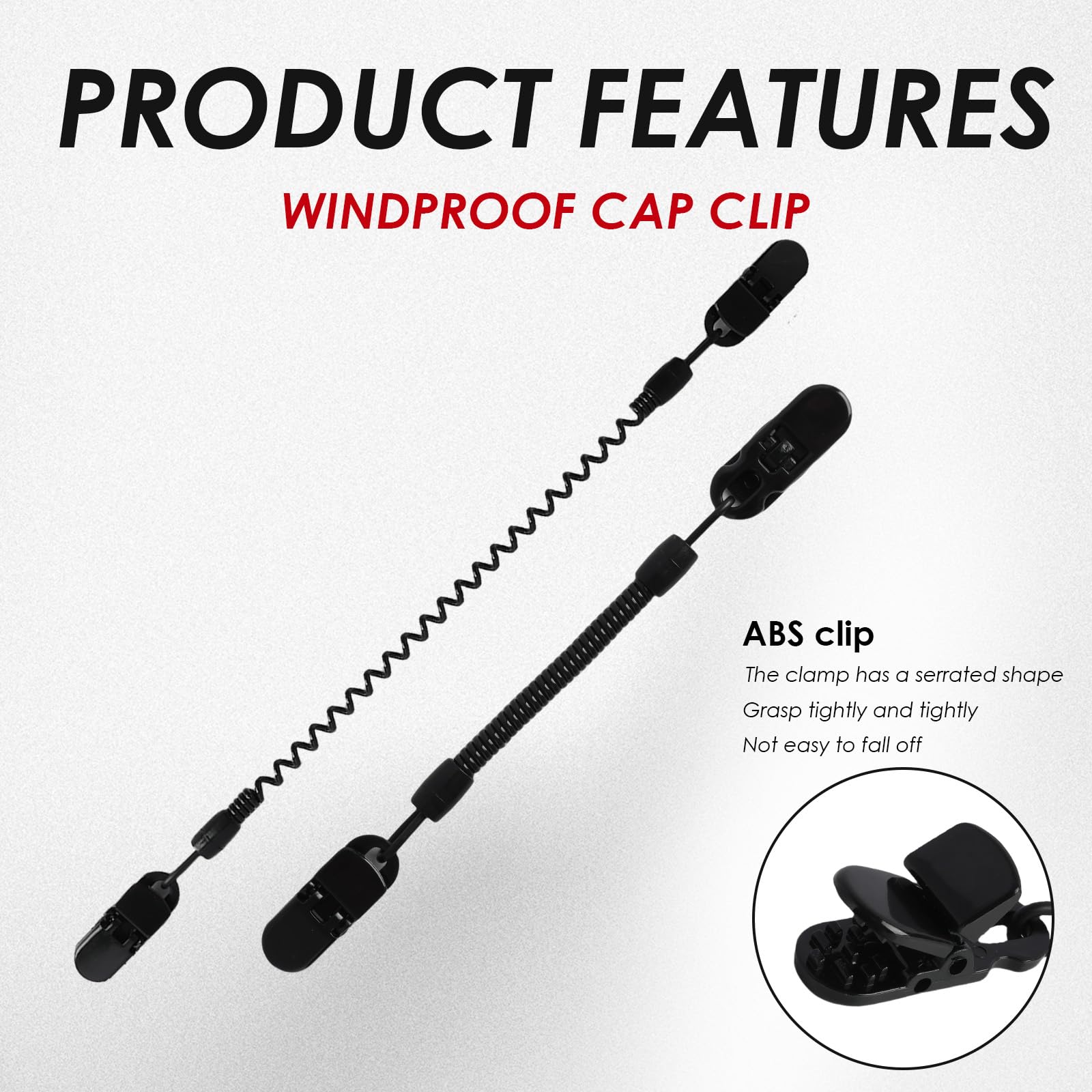 Pack de 4 Clips de Retención para Gorras, Clips Antiviento con Cable de Resorte Retráctil, clip para correa de sombrero,Adecuados para Golf, Pesca, Canotaje y Vela, Negro, Extensibles hasta 60 cm