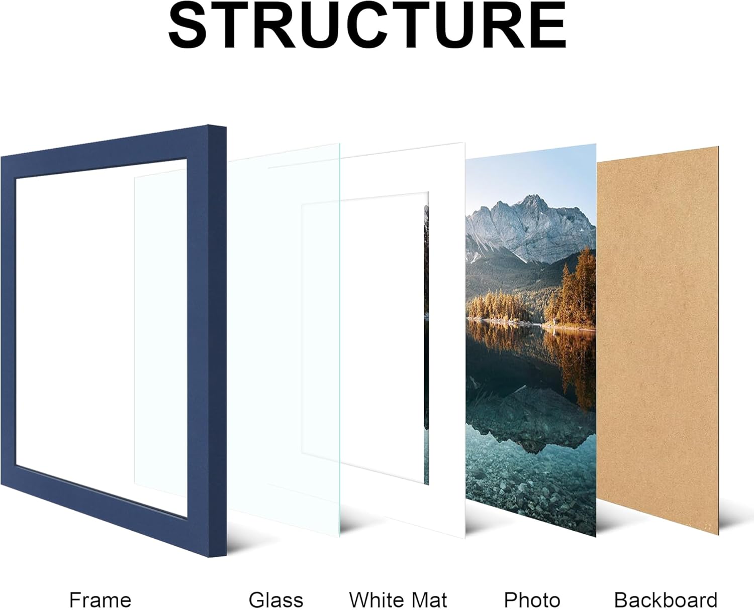 11x14 Picture Frame Set of 4, High Definition Real Glass, Display Pictures 8x10 with Mat or 11x14 Without Mat, Gallery Wall Hanging Photo Frames, Blue - Image 3