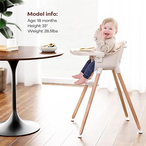 Miniatura 2 de Fodoss Silla alta de madera 3 en 1 para bebés y niños pequeños, silla alta convertible fácil de limpiar, diseño moderno para Comer De Bebe