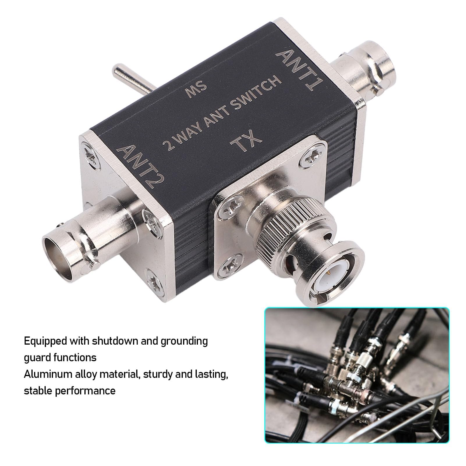 Interruptor de Antena Coaxial Banda Ancha 2 Vías Tres Posiciones 0-50MHz Conector BNC 100W Potencia Máxima Conectores