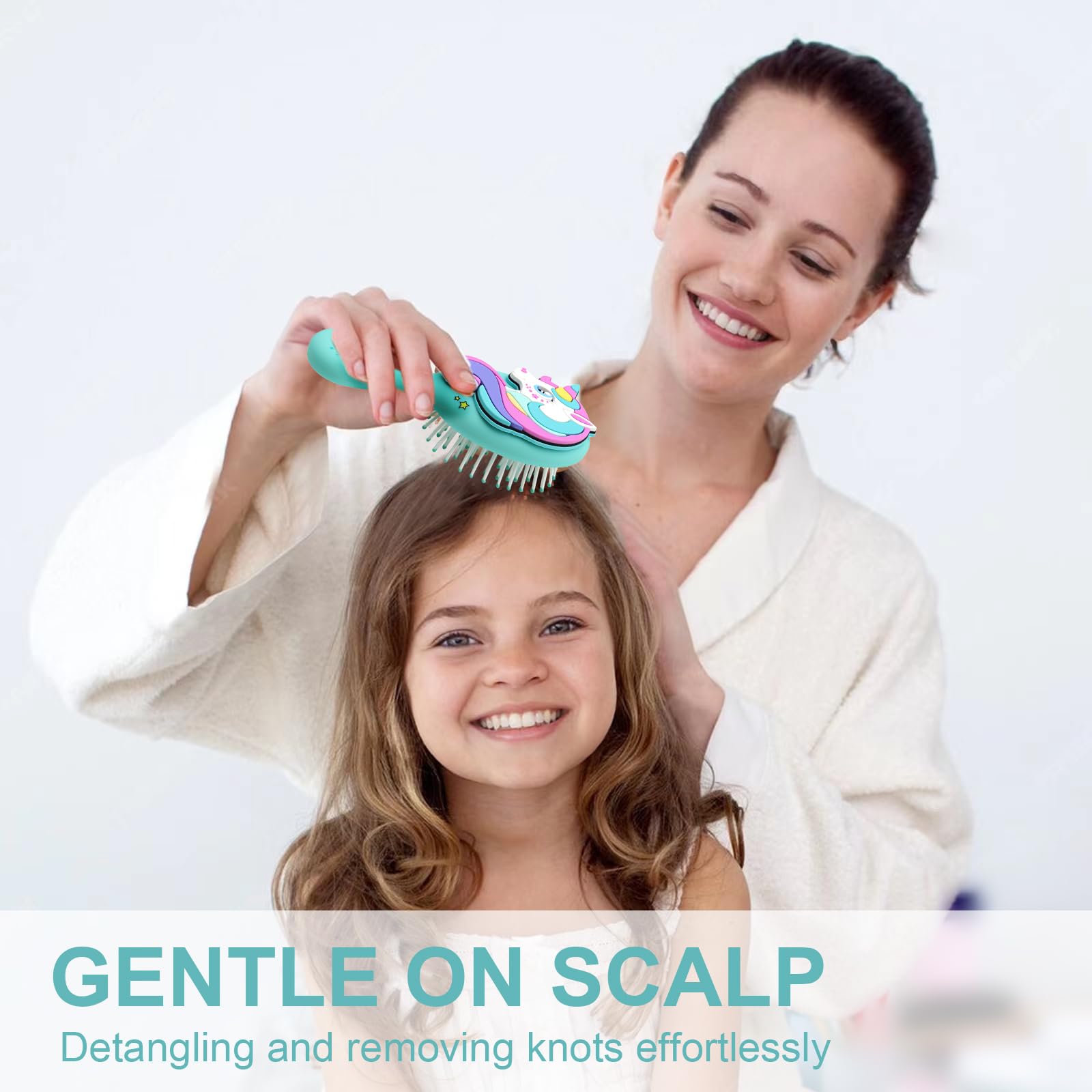 Cepillo de pelo para niños pequeños, mini cepillo de pelo para niños, cepillo de viaje para niños y niñas, cepillo de unicornio con cojín de aire, color azul