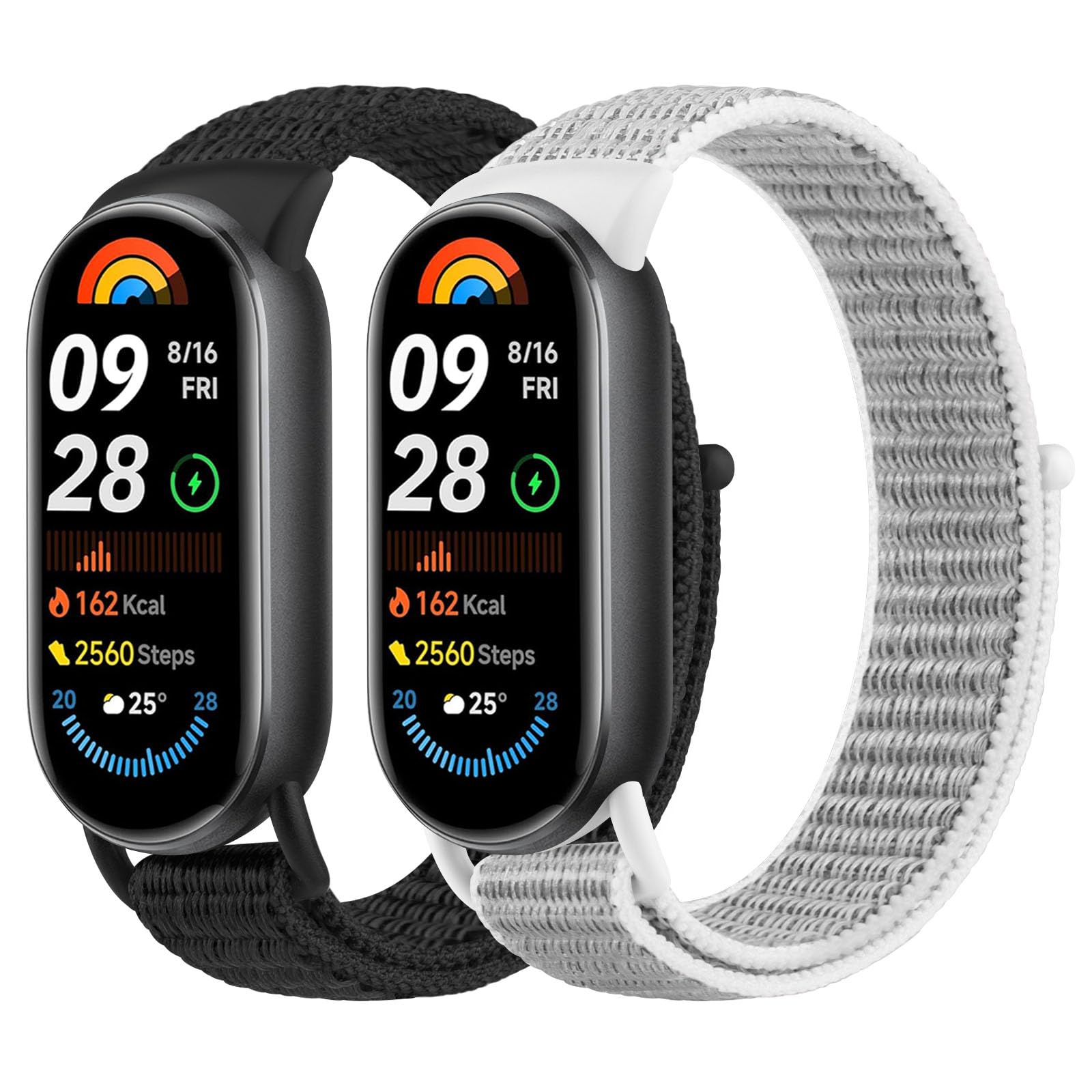 Nylon Strap for Xiaomi Mi Band 10/9/8，Soft Adjustable Breathable Sport Loop Replacement band for Xiaomi Mi Smart Band 8/9/10 Band for Men and Women Black+Seashell