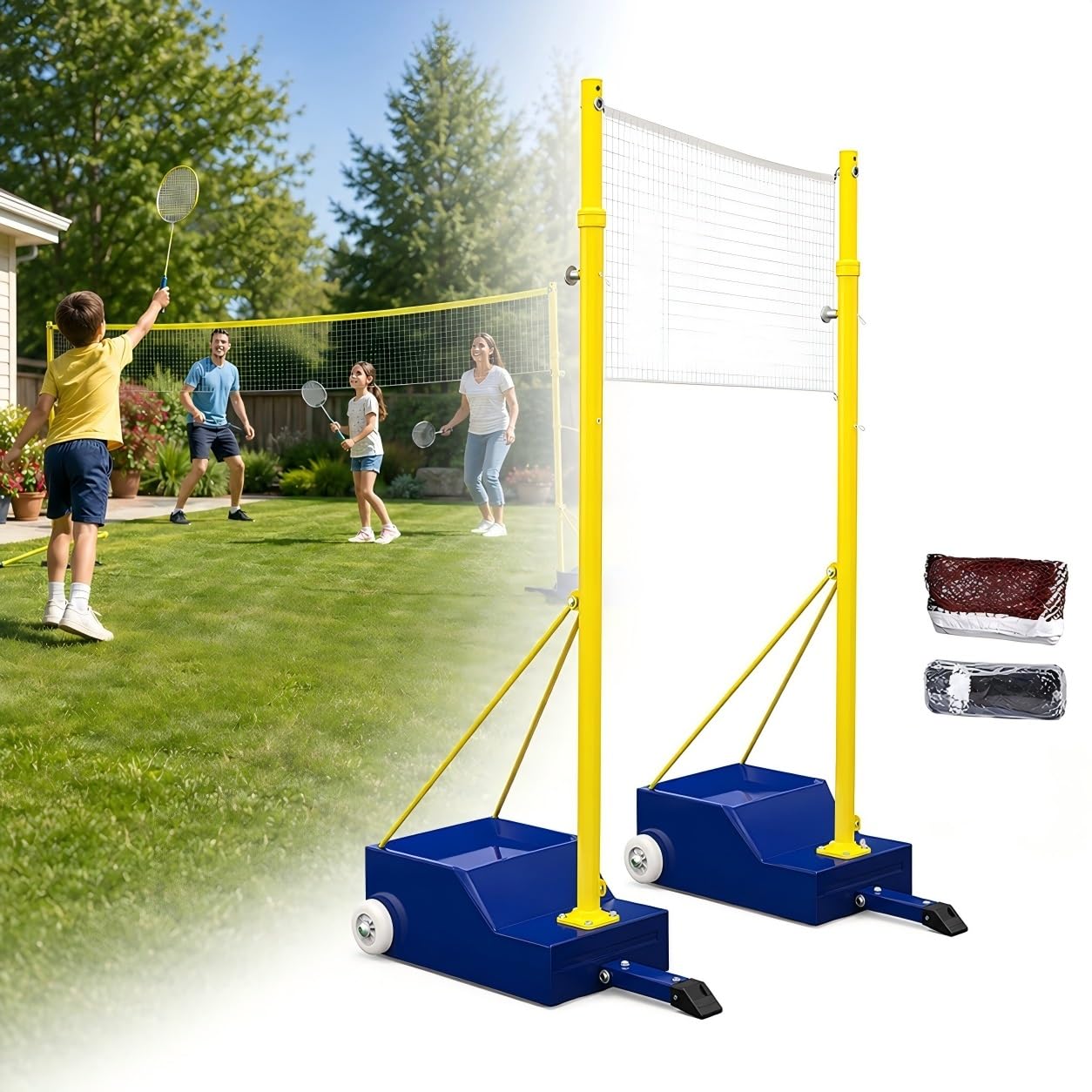 Postes De Voleibol De Altura Ajustable, Combinación De Red De Bádminton