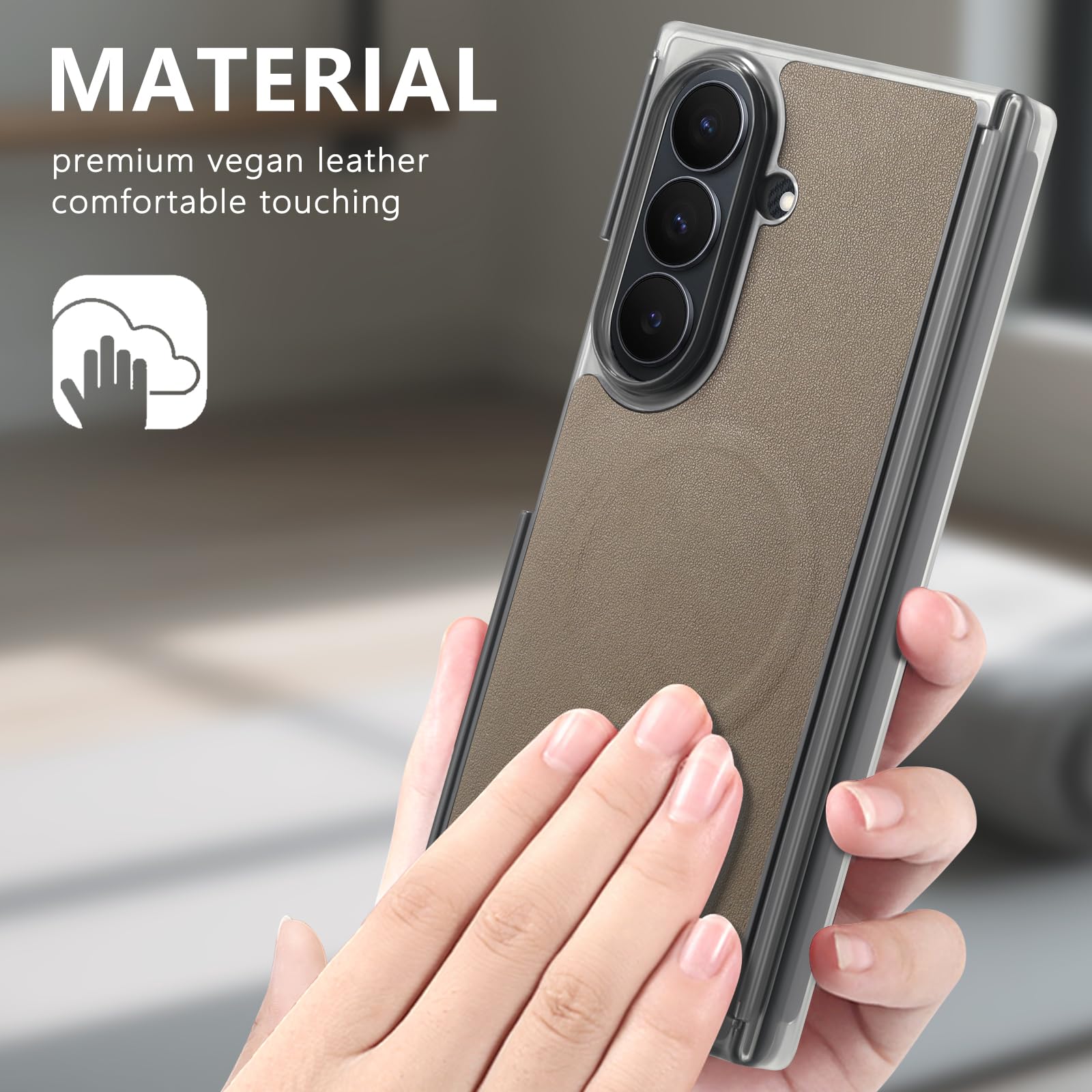 COQUE Funda Magnética para Samsung Galaxy Z Trifold, Cuero Vegano Premium, Protección de Bisagra, Cierre Magnético, Cubierta Biaxial a Prueba de Golpes para Samsung Galaxy Z Trifold-Cafe