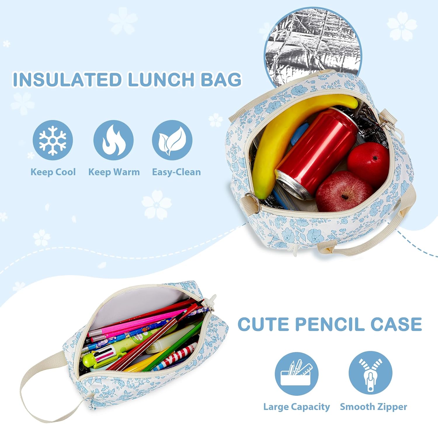 Quilted Backpack Girls Lunch Box Pencil
