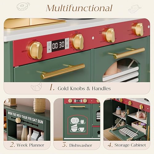 Miniatura 5 de Juego de cocina para niños, juego de cocina con 21 accesorios divertidos, juego de cocina de juguete con electrodomésticos realistas, almacenamiento