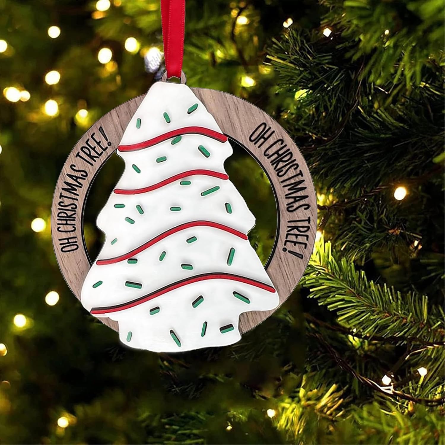 Cute Wood Christmas Tree Cake Ornament - 3.2'' Diameter, Funny Christmas Ornaments Clearance for Christmas Tree Decorations (1)
