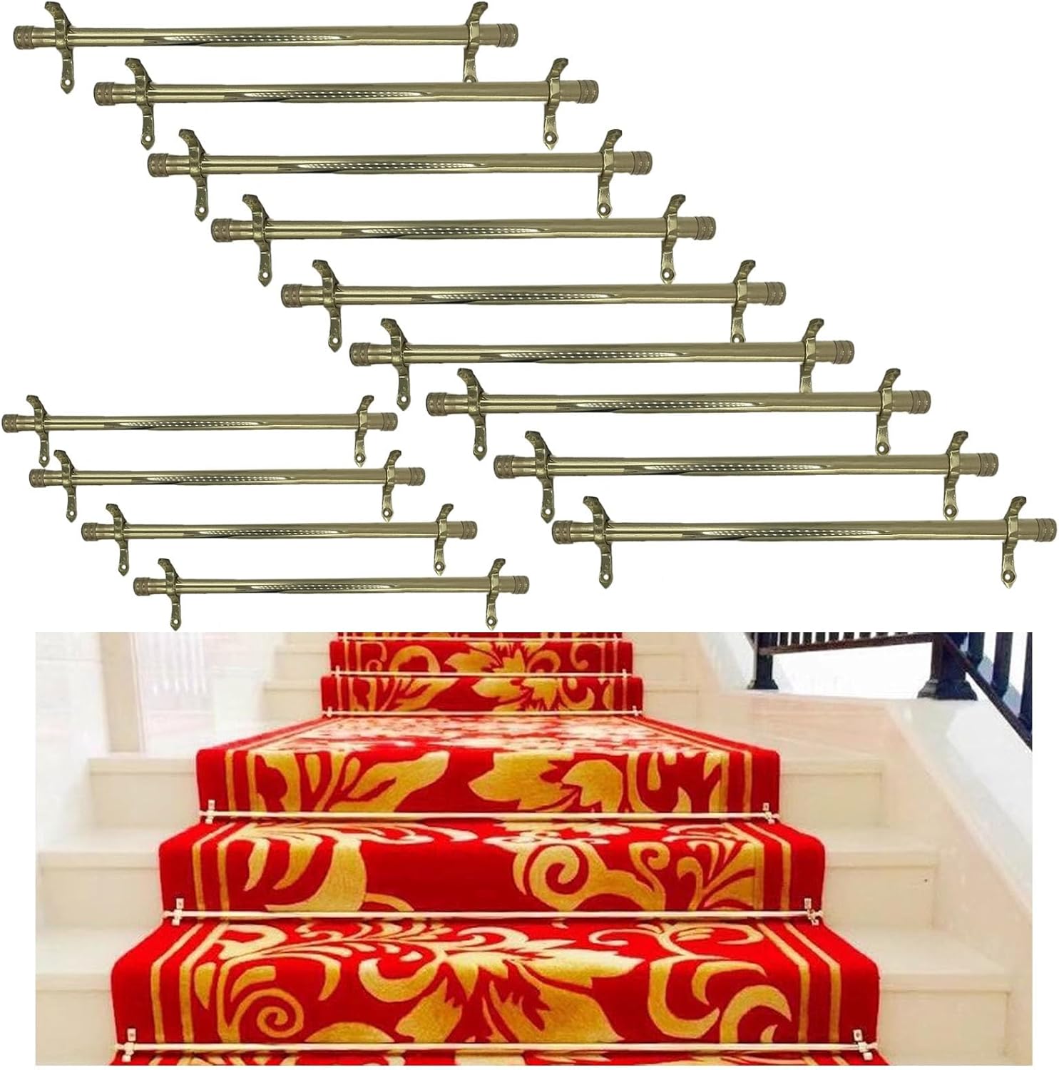Antique Brass Stair Rods for Carpet - Heavy-Duty Metal Bars for Wooden Steps, 28in/71cm Decorative Staircase Holders (2pc) - Ideal for Stair Runners