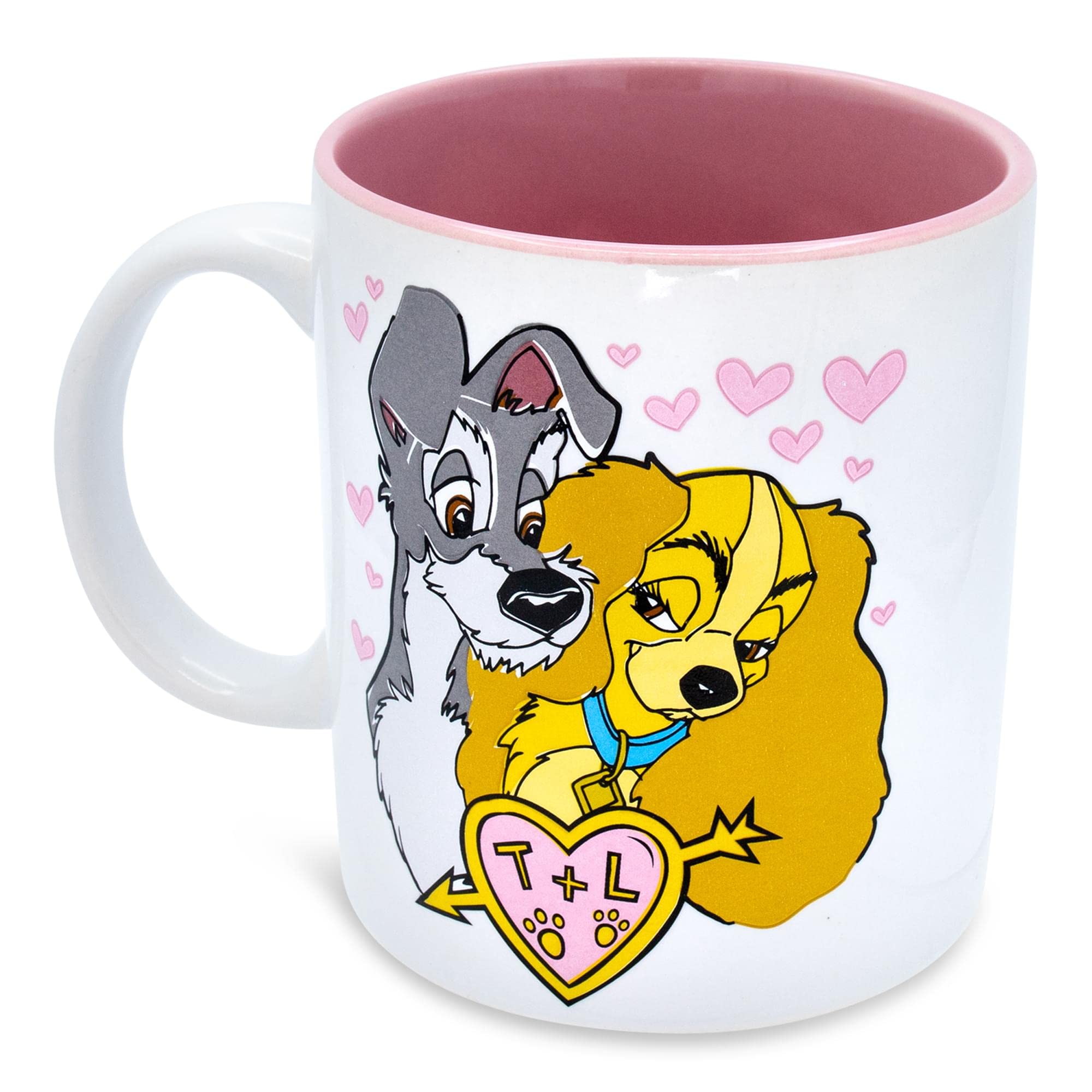 Disney Lady and the Tramp Doodle Sketch Hearts ceramiczny kubek | Mieści 590 ml