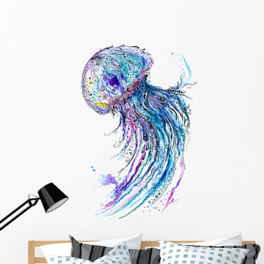 Jelly Fish Watercolor Wall Decal Wallmonkeys Peel and Stick Graphic (48 in H x 35 in W) WM52243