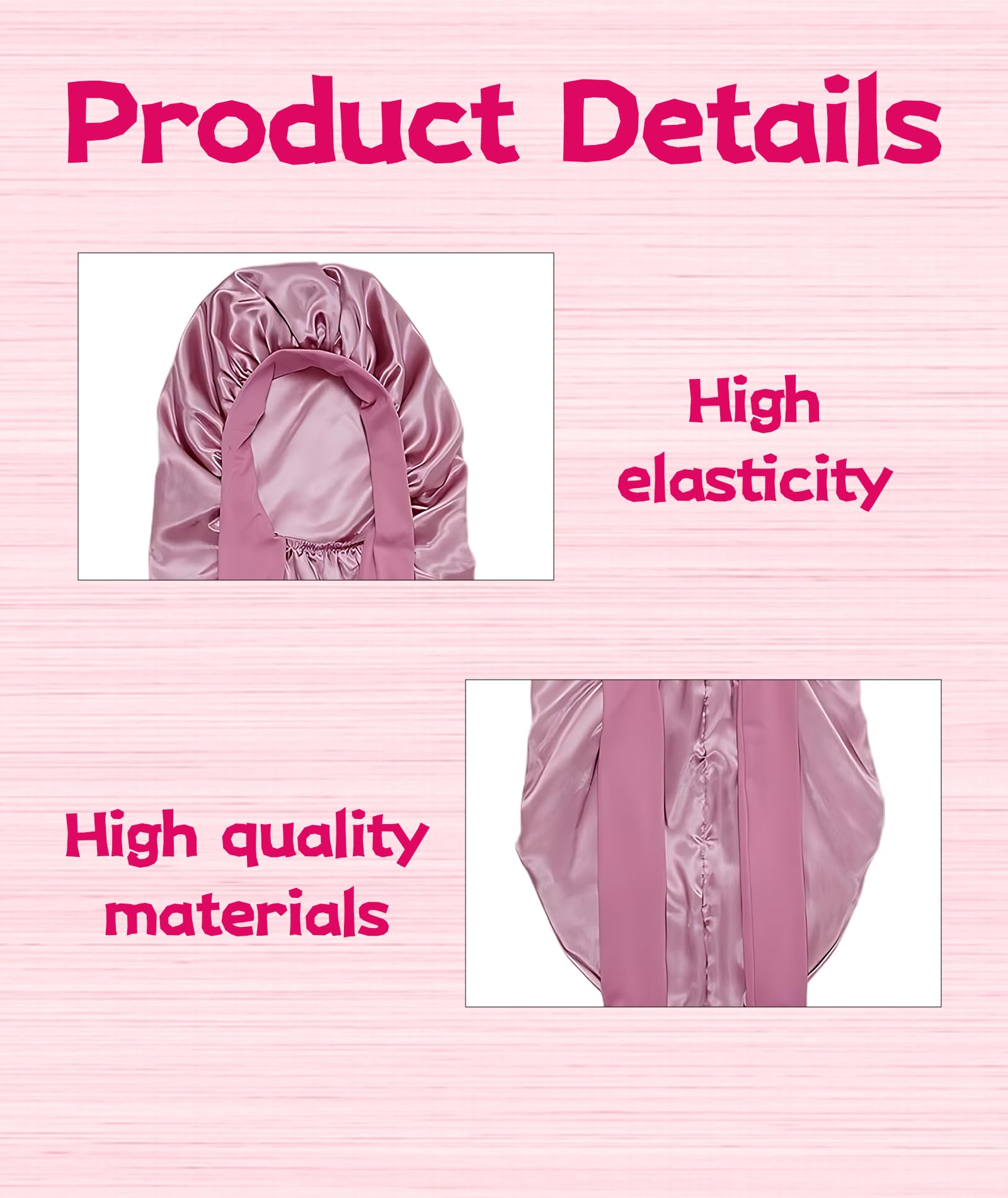 Buildcon Silk Bonnet for Sleeping, Satin Hair Cap for Sleeping, Bonnet for Curly Hair, Hair Bonnet for Women, Hair Cap for Sleeping, Satin Hair Bonnet for Night Hair Protection Pink - Image 3 thumbnail