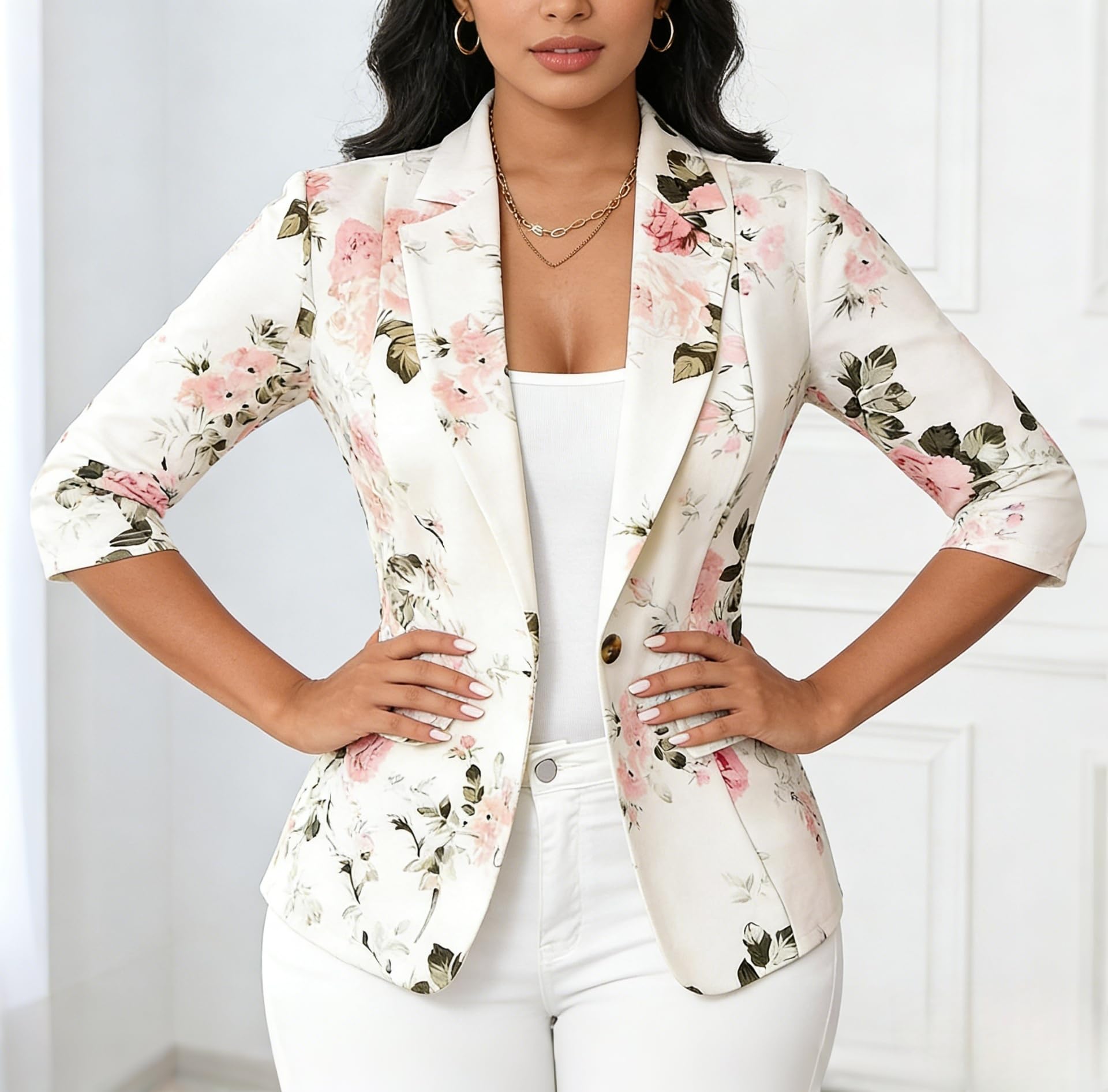 Damen-Cardigans Für Frühling Und Sommer, 3/4-Ärmel, Vorne Offen, Blazer, Leichte Bolero-Strickjacke Aus Baumwollleinen, Kimono-Cardigan Mit Blumendruck