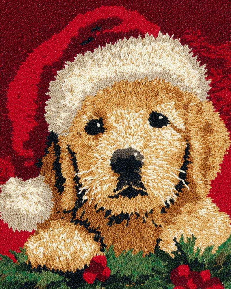 Kitquiver Latch Hook Kits for Adults Beginners Rug Christmas Puppy DIY Crochet Yarn Embroidery Handmade Needlework with Printed Canvas for Home Decoration 15X20In