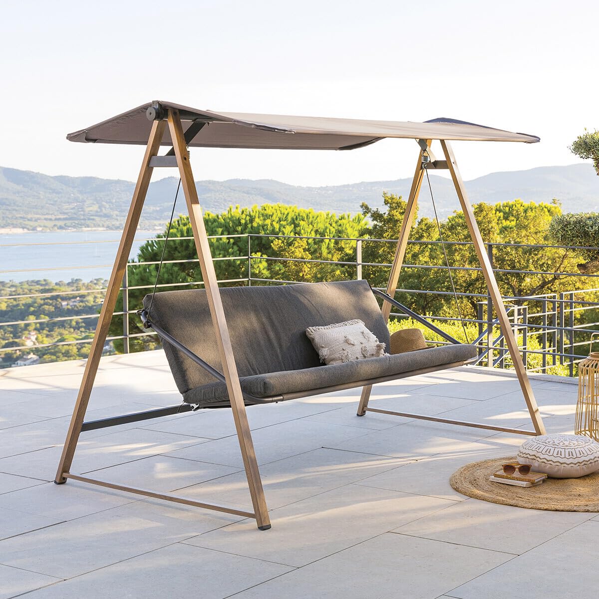 HESPERIDE Balancelle 2 Places Soly Gris Gris décor Jardin