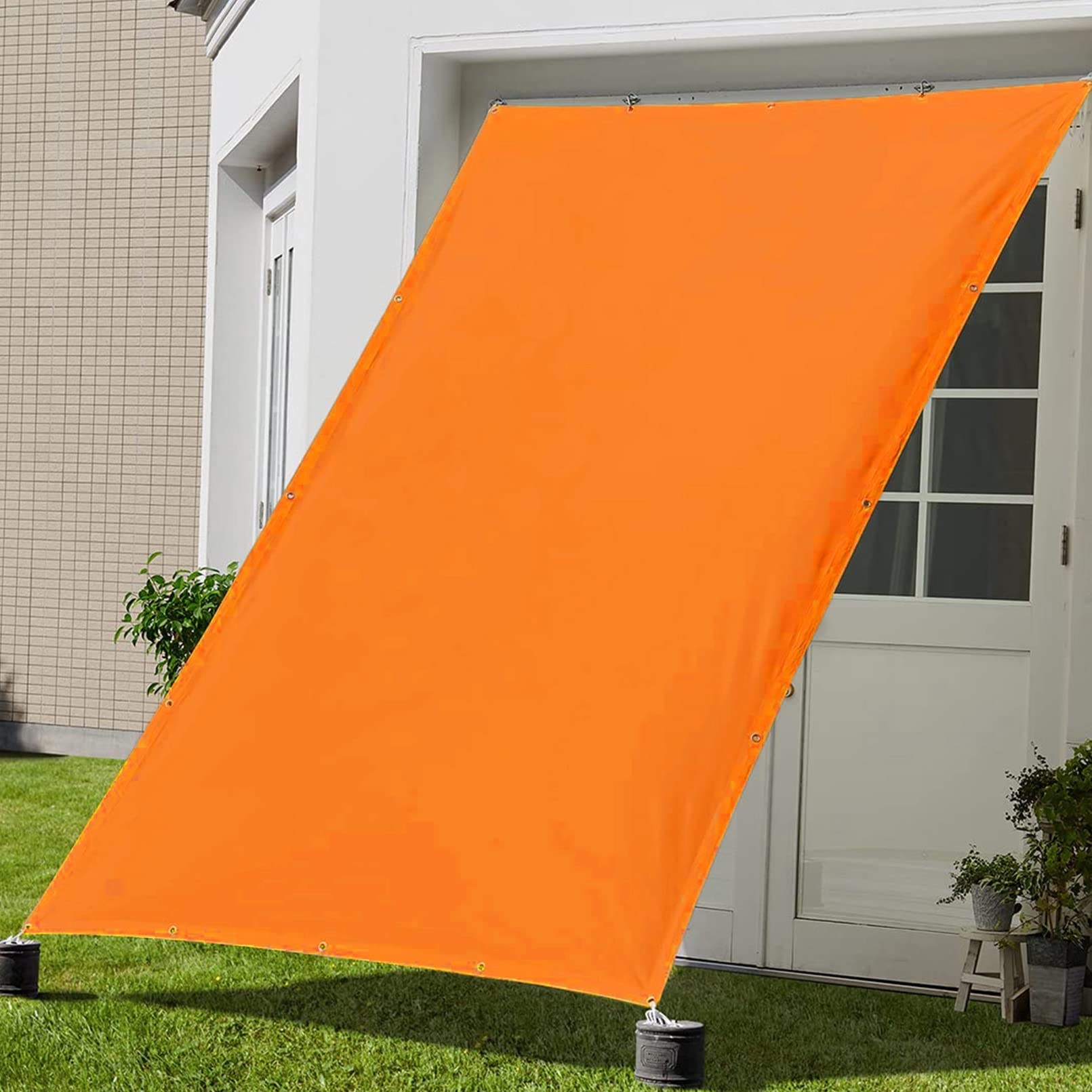 日除けシェード 9x10M 紫外線カット オーニング 日よけ 取り付けも簡単 登山 海辺 庭先 玄関 天台 野外活動 駐車場用, 橙色, 22671