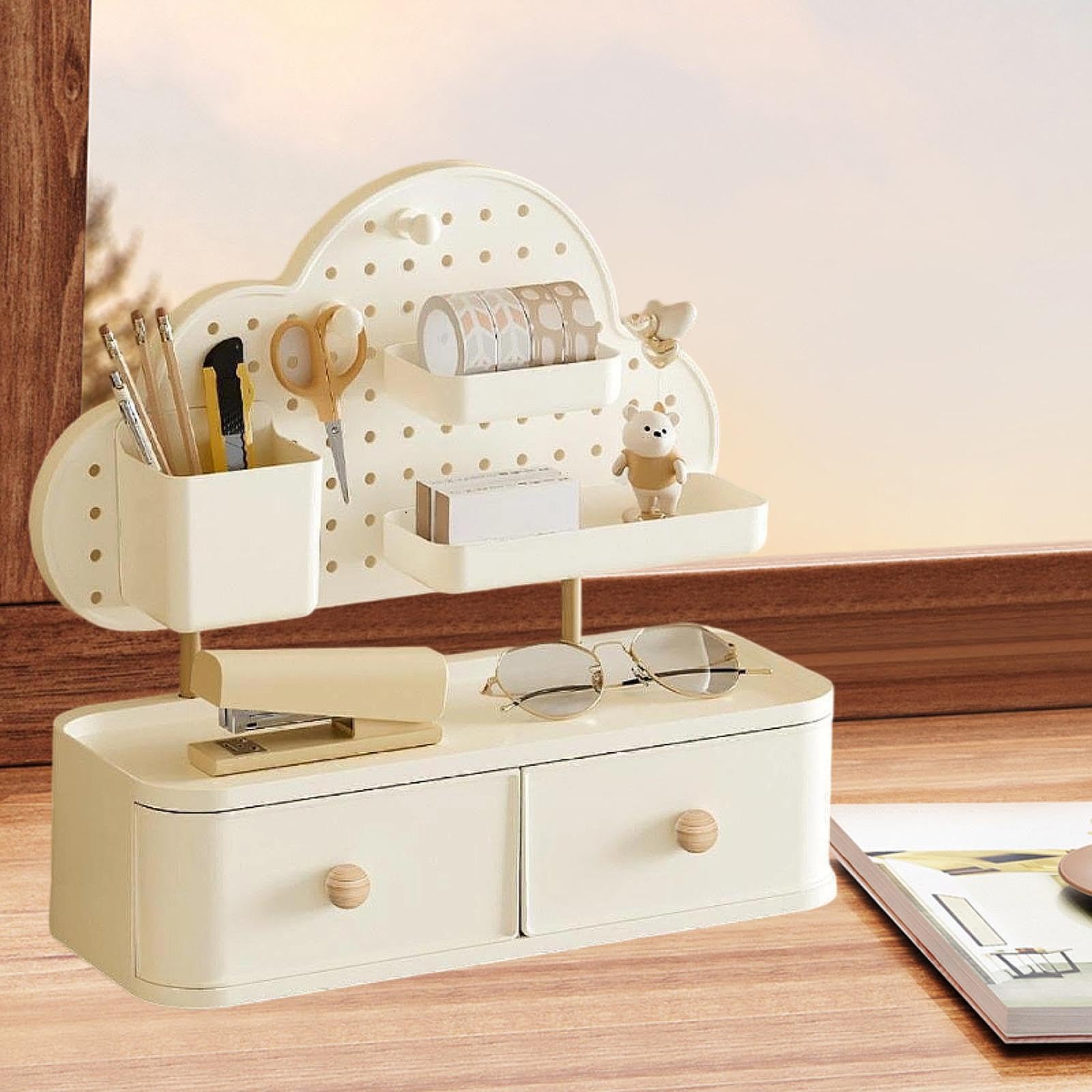 Fenteer Contenedor de Escritorio con Cajón Y Organizador de Maquillaje, 1 Capa 35.5 X 14.5 X 34 Cm
