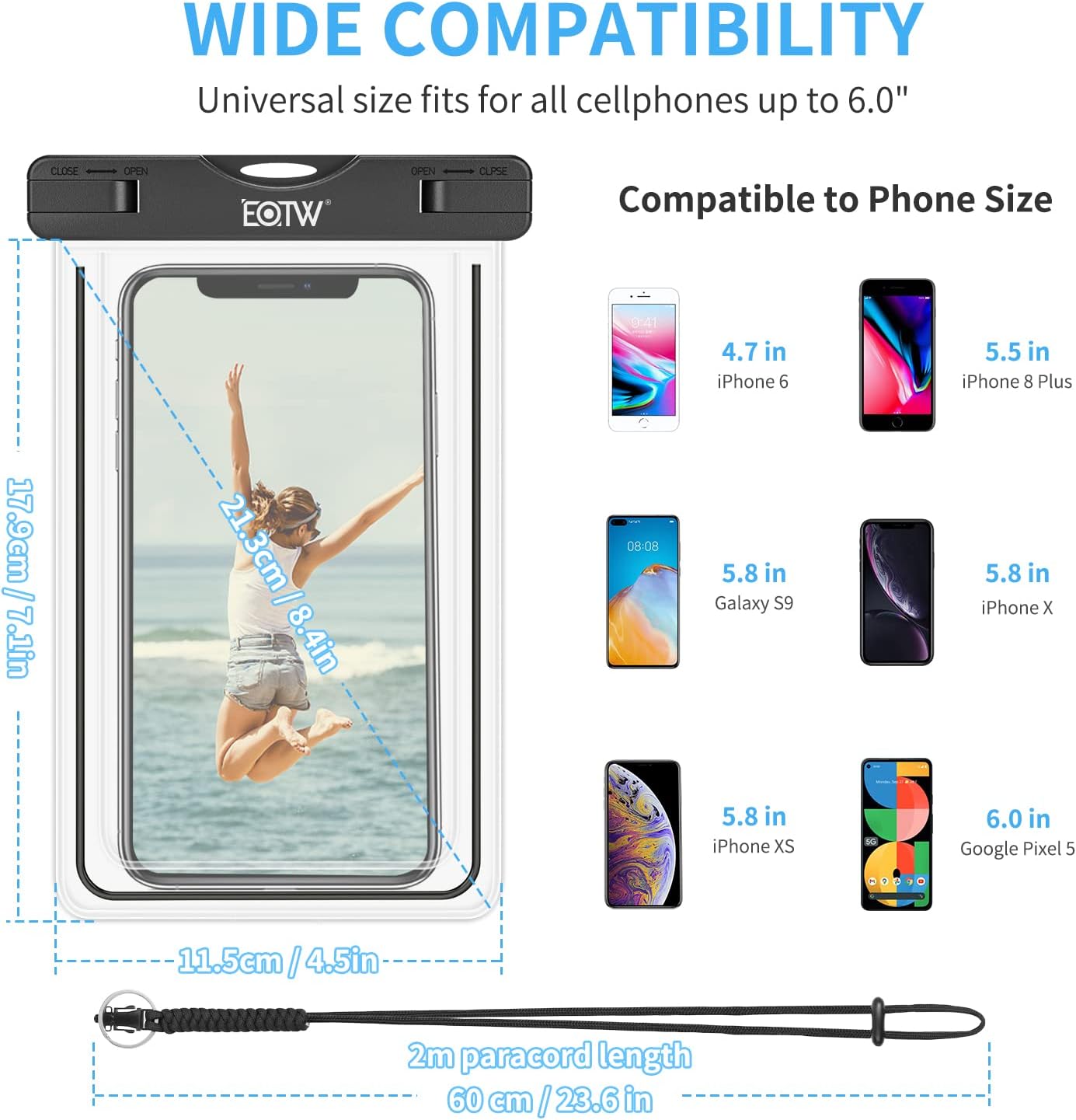 EOTW Waterproof Case, Universal Waterproof Phone Pouch Compatible for iPhone 13 12 11 Pro Max Xs Max XR 8 7 6 Plus Galaxy S20 S10 up to 6.8", IPX8 Cellphone Dry Bag-2 Pack