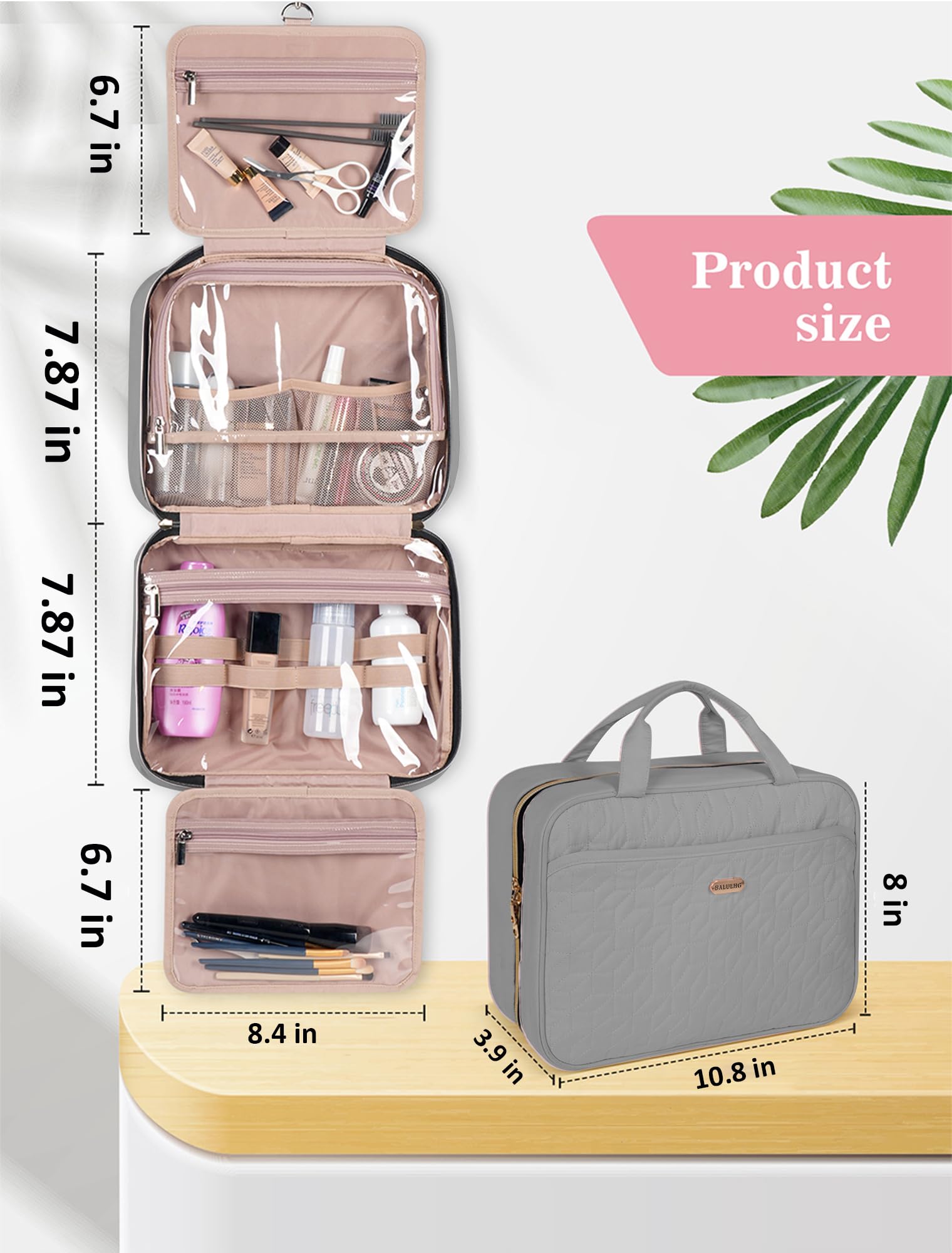 BALHLHG - Neceser de viaje con gancho para colgar, estuche portátil para cosméticos, organizador de viaje de maquillaje impermeable para accesorios, artículos de tocador, artículos esenciales de