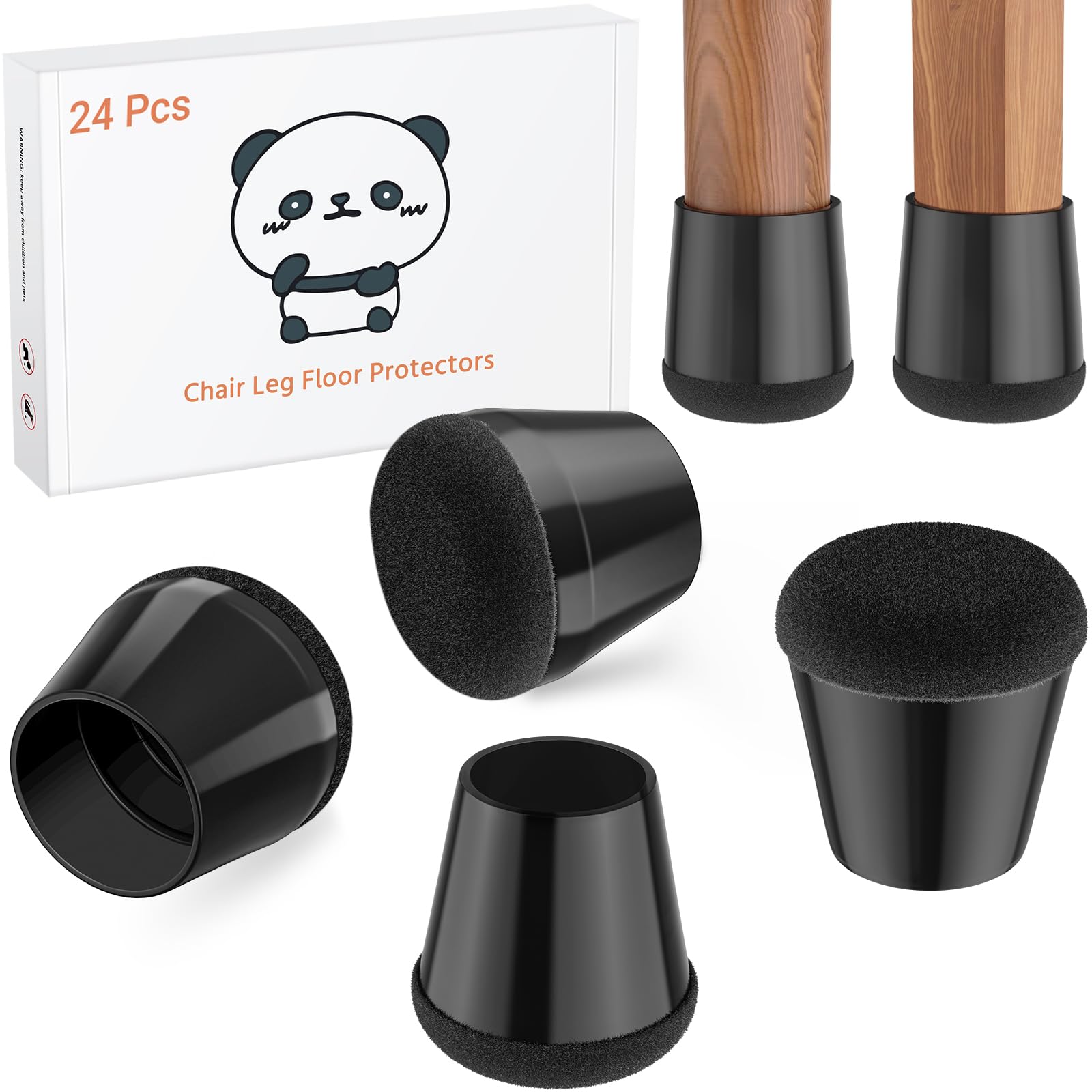 Meldel 24 Stück Stuhlbeinkappen Extra klein - Schwarz Silikon Schutzkappen Für Stuhlbeine - Mit verschleißfestem Filzkissen Beseitigen Sie Geräusche und Anti-Kratzer (Rund 15mm-20mm)