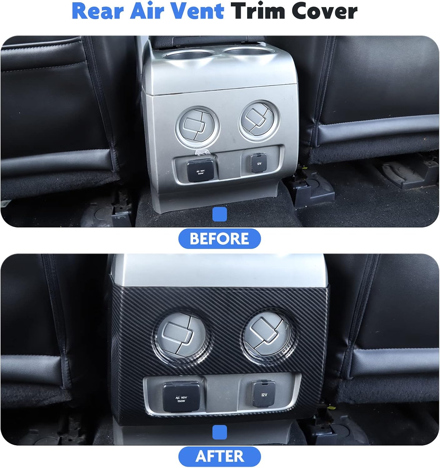 Jimen Compatible with 2009-2014 Ford F150 Rear Air Conditioner Vent Outlet Panel Trim Cover (Carbon Fiber)
