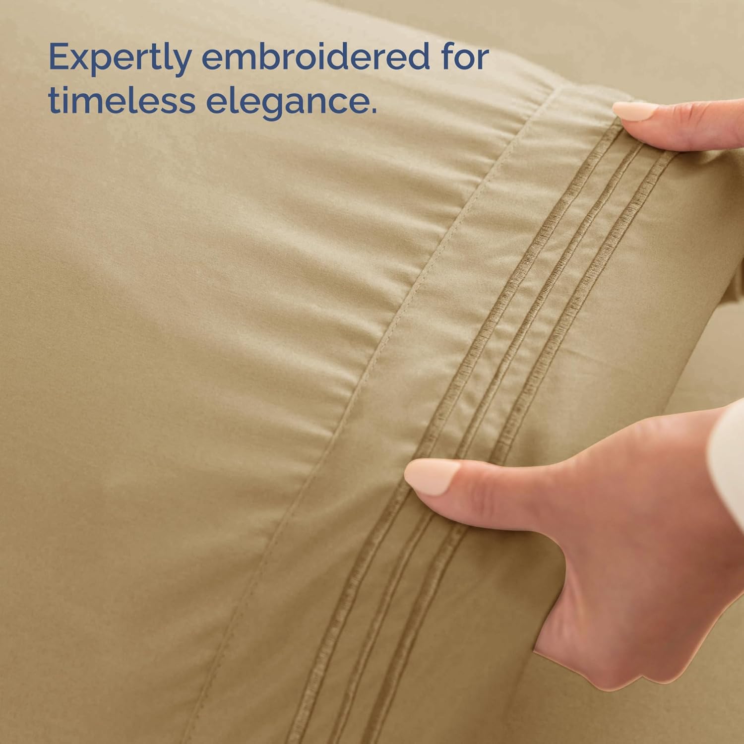 Wrap Around Dust Ruffle Bed Skirt + 2 Pillowcases Bundle - Beige - for Queen Size Beds with 18 Inch Drop - Elastic Strap and Adjustable Pleated Bedskirt - Wrinkle Free - for Women, Men, Kids & Teens