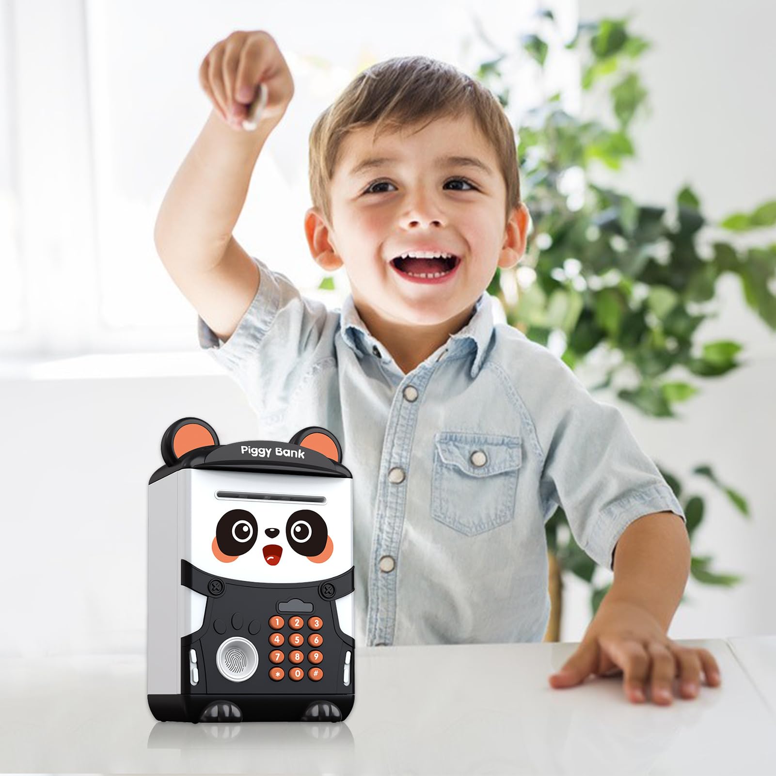 Salvadanaio Panda | Ruba Salvadanaio Mini Bancomat Elettronico per Risparmio, con Serratura a Combinazione, Armadietto per Impronte Digitali, Moneta ATM Automatico Moneta Rotolante Cartoon Salvadana
