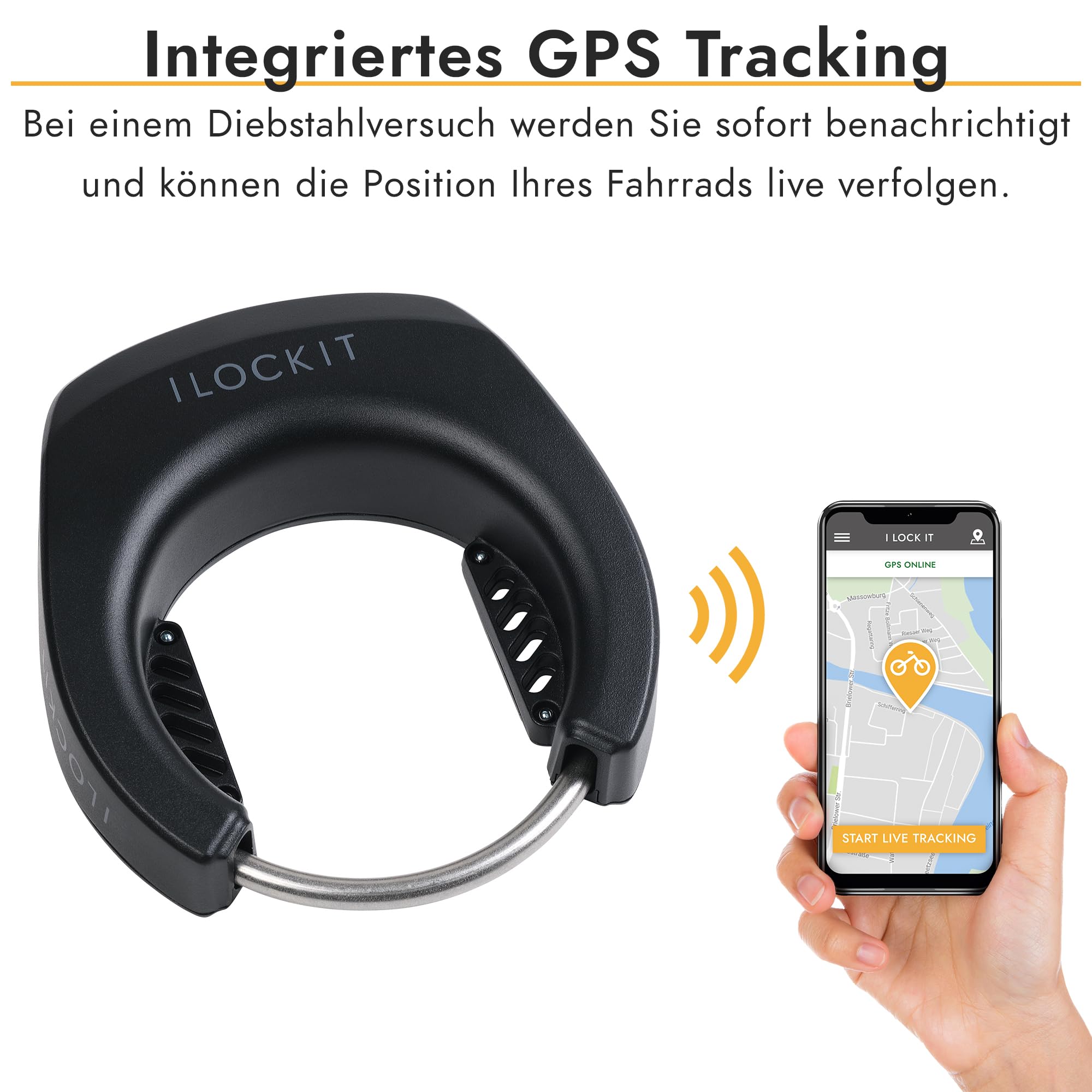 PRO Rahmenschloss Fahrrad | Fahrradschloss mit GPS Live Tracking | Fahrradschloss hohe Sicherheit | Smartphone App | Smarte 110dB Alarmanlage | Speichenausweichung
