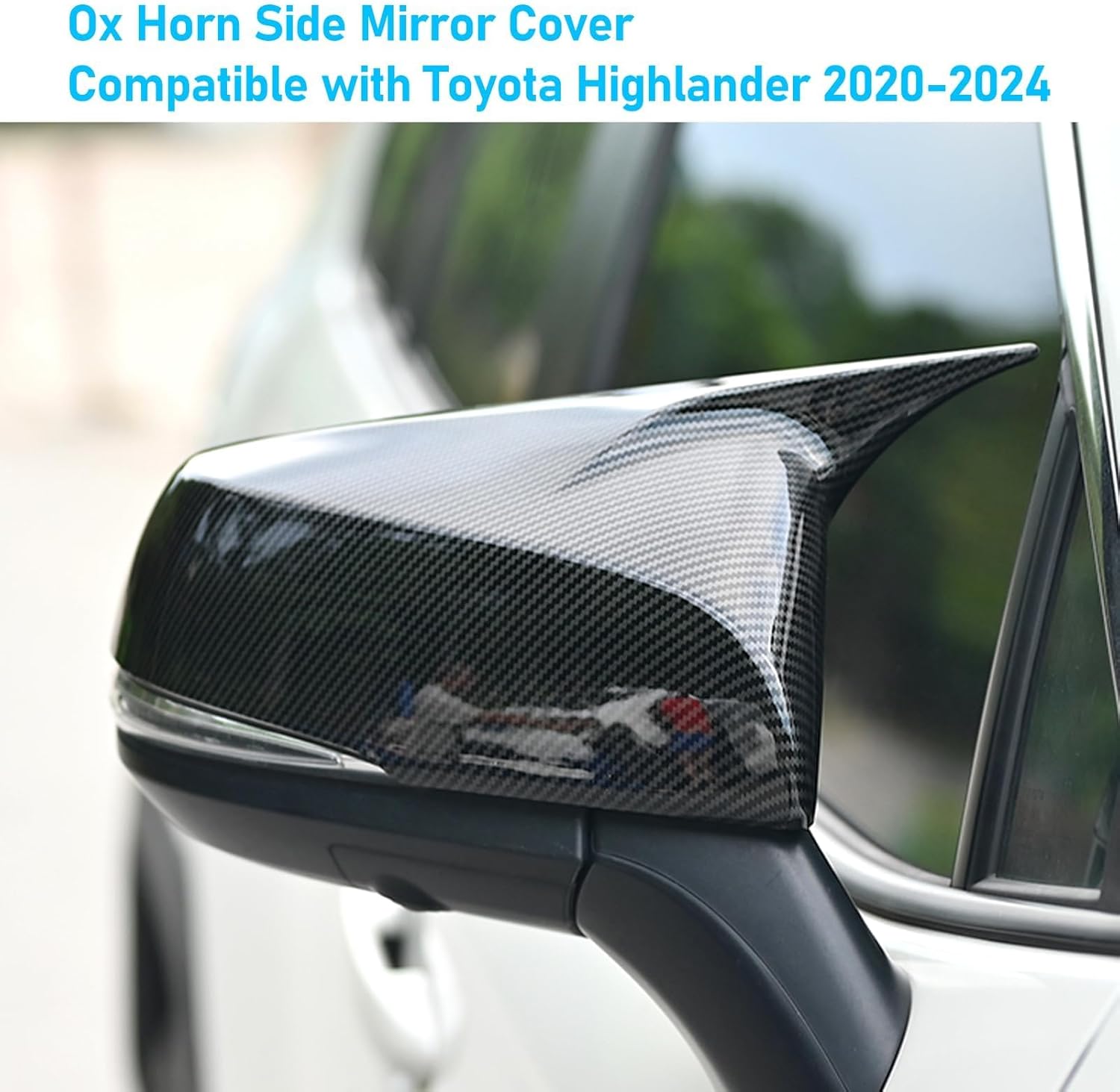 Yumzeco Compatible with Toyota Highlander Ox Horn Side Mirror Cover 2020 2021 2022 2023 2024 2025, LH & RH Door Mirror Covers Caps Exterior Decoration Accessories (Carbon Fiber Pattern)