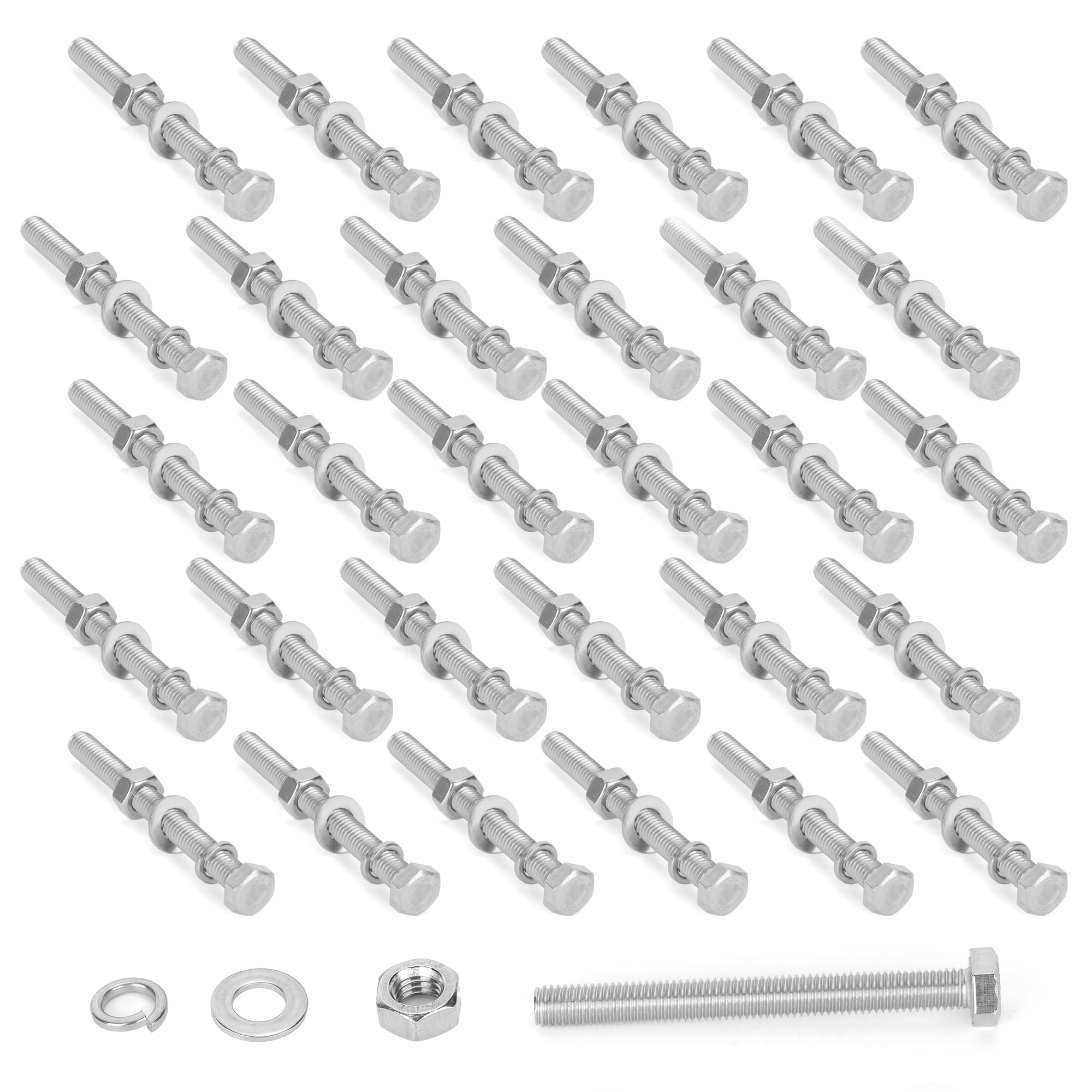 WeeGoo 30 PCS M8 x 60 mm Hex Head Screws Bolts Nuts and Washers, 304 Stainless Steel Fully Thread Hexagon Bolts, Hexagonal Screws Bolts Nuts and Washers for Machinery Home Repair