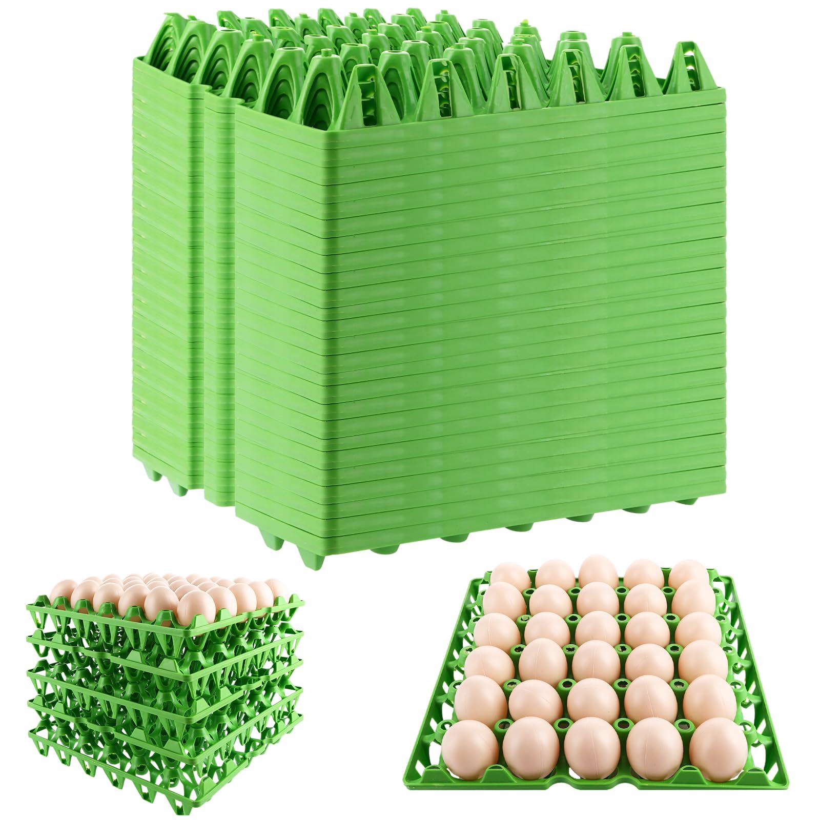 CYEER Lot de 20 Plateaux à Œufs en Plastique Vert, Alvéoles pour 30 Œufs Empilables, Casier Lavable pour Élevage de Poules, Transport et Vente sur Marché (Capacité 600 Œufs)