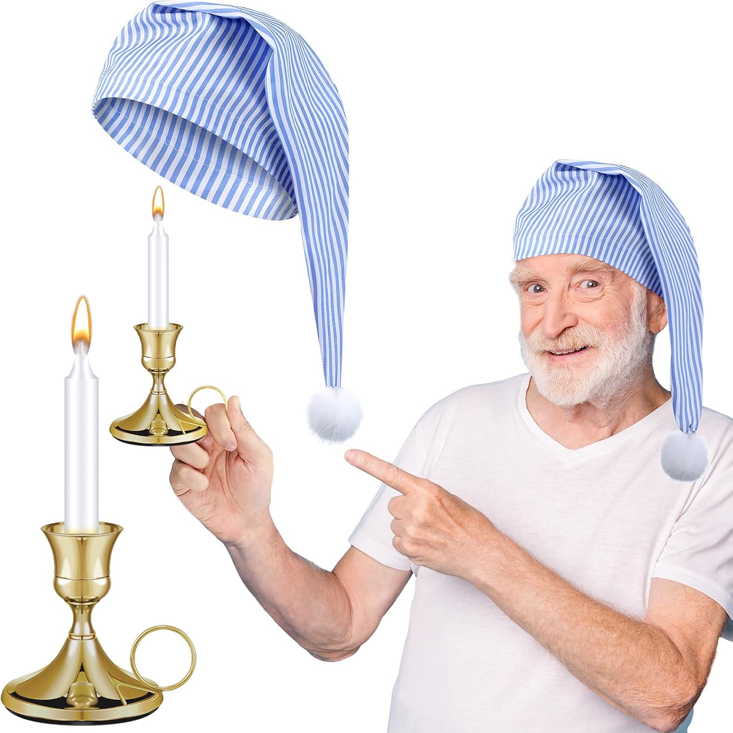 Chuarry Men's Night Sleeping Cap Accessory Men's Pajama Hat Night Sleeping Cap White Candle and Candle Stick Holder