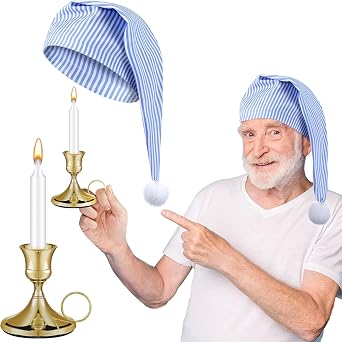 Chuarry Mens Night Sleeping Cap Accessory Mens Pajama Hat Night Sleeping Cap White Candle and Candle Stick Holder